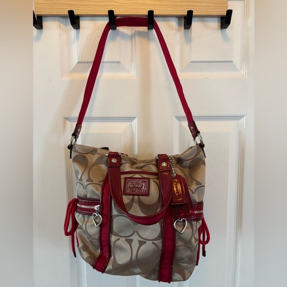 Coach Poppy 2012 Daisy Signature C F20101 Tan & Red Satchel/Crossbody BNOT - Picture 2 of 15